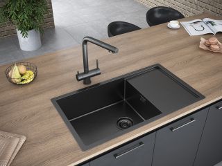 Мойка кухонная Paulmark Platte PM807844-GM воронёная сталь